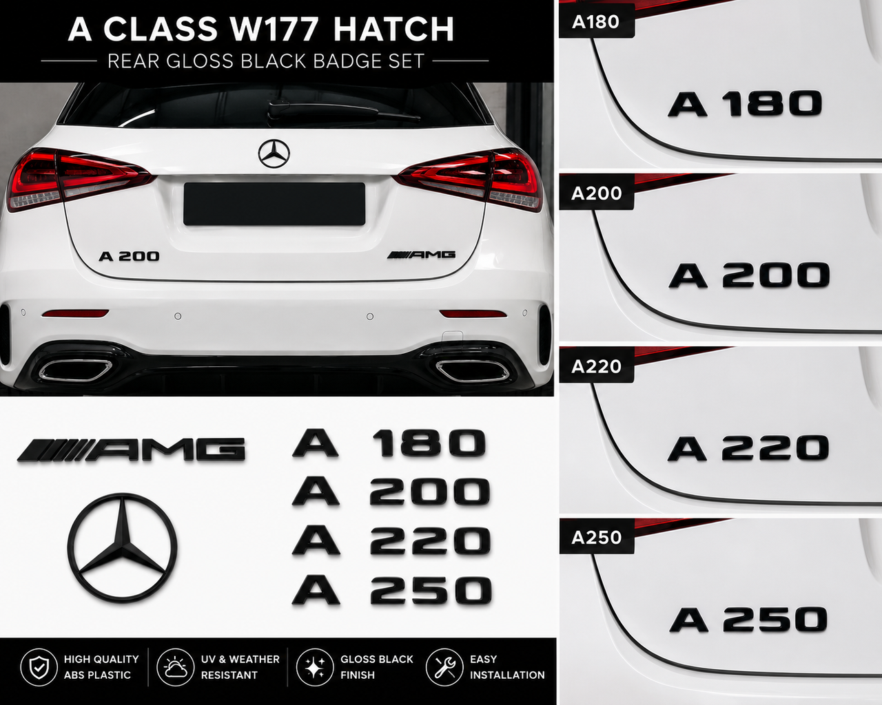 A Class W177 Hatch Rear Gloss Black Badge Set