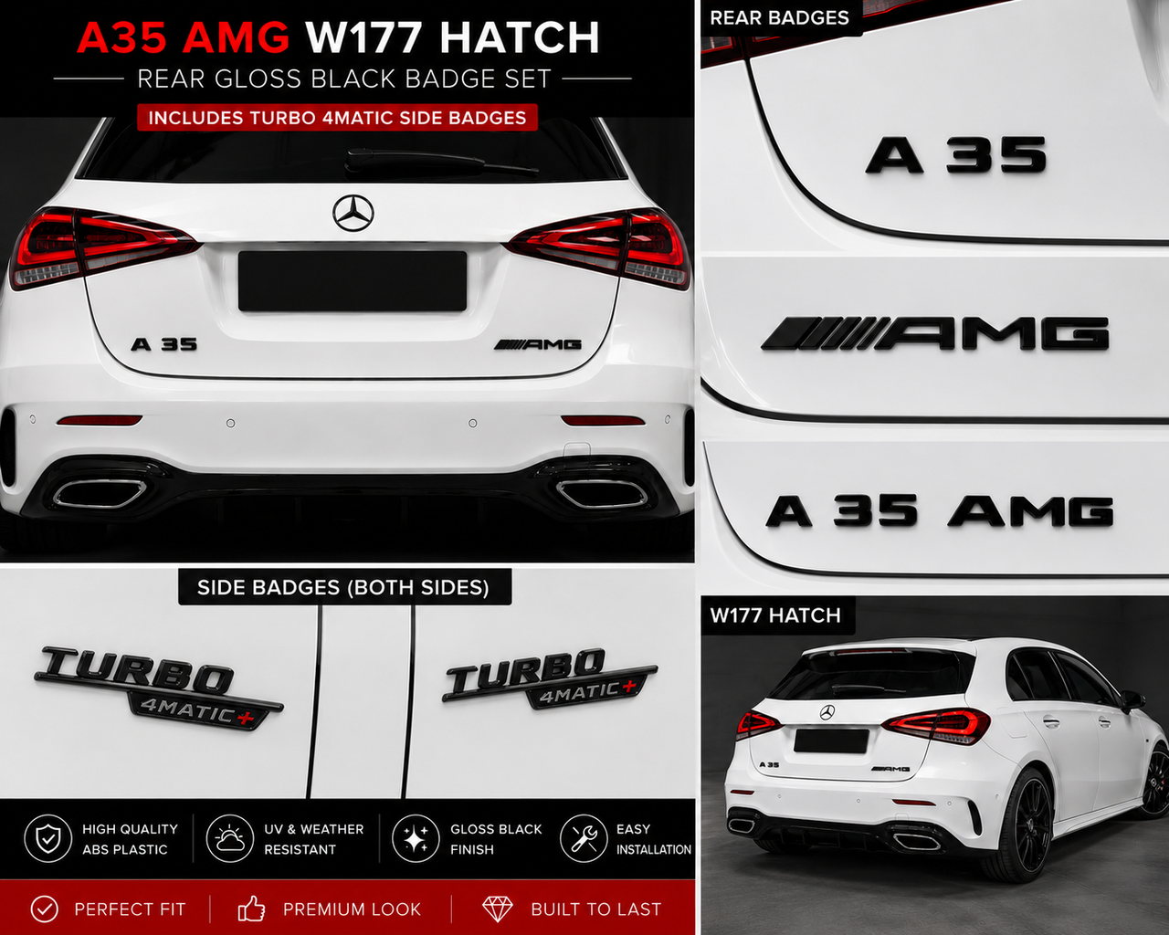 A35 AMG W177 Hatch Rear Gloss Black Badge Set