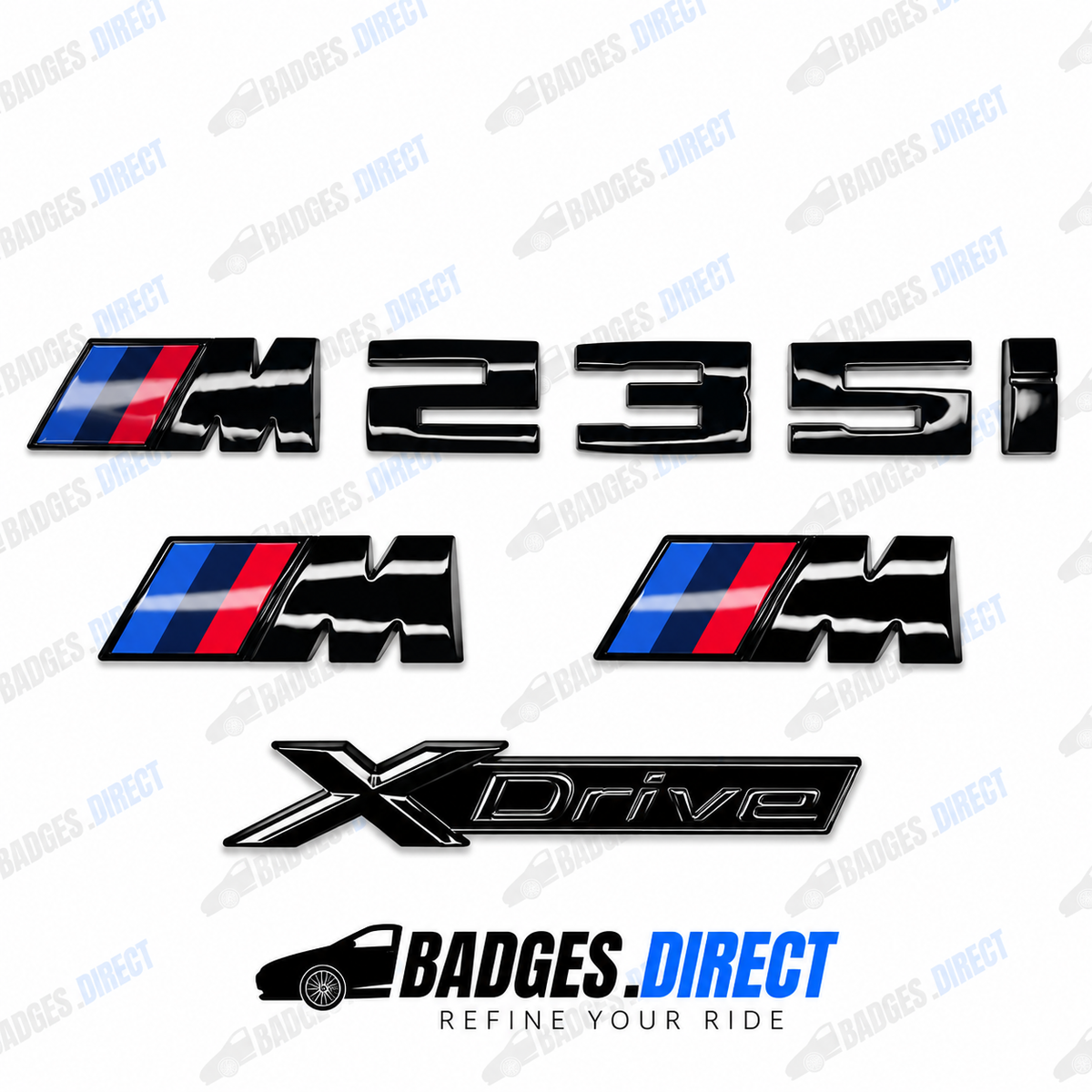 BMW M235i X-Drive Gloss Black Rear Boot Badge + Side Fender M Wing Badge