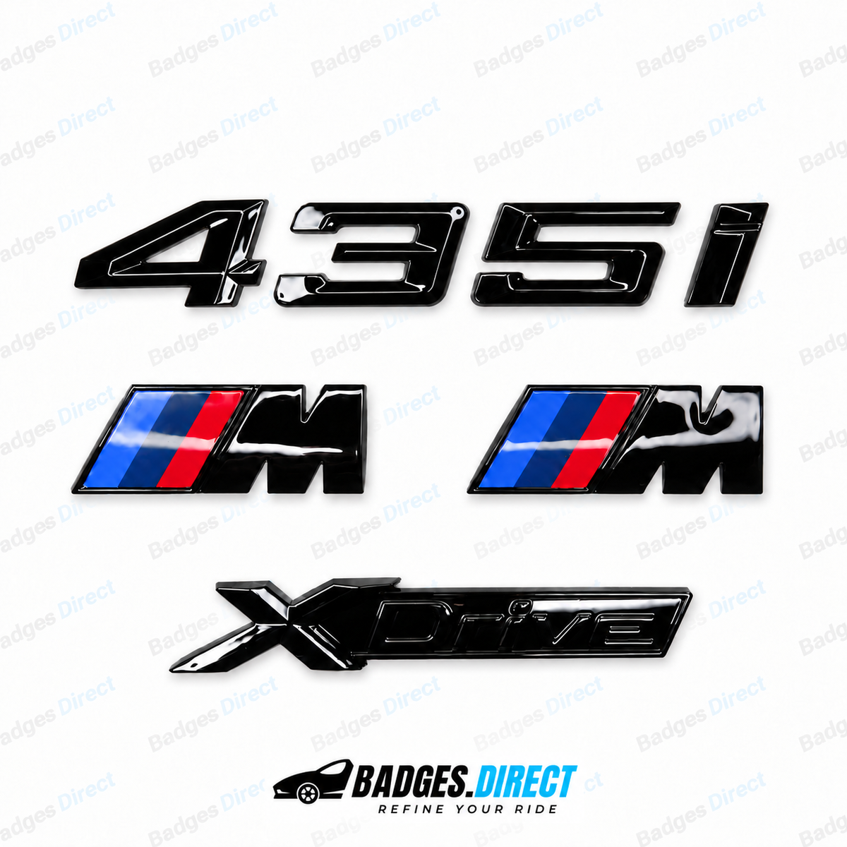 BMW 435i X-Drive Gloss Black Rear Boot Badge + Side Fender M Wing Badge