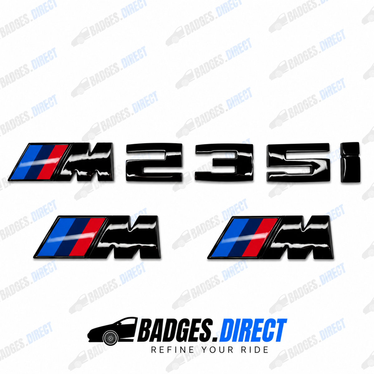BMW M235i Gloss Black Rear Boot Badge + Side Fender M Wing Badge
