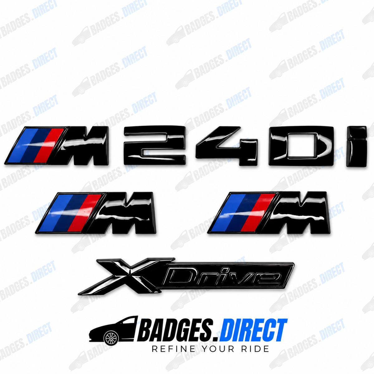 BMW M240i X-Drive Gloss Black Rear Boot Badge + Side Fender M Wing Badge