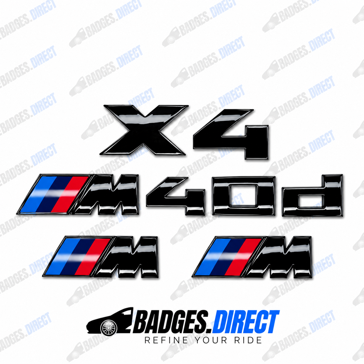 BMW X4 M40d Gloss Black Rear Boot Badge + Side Fender M Wing Badge 2018-2025