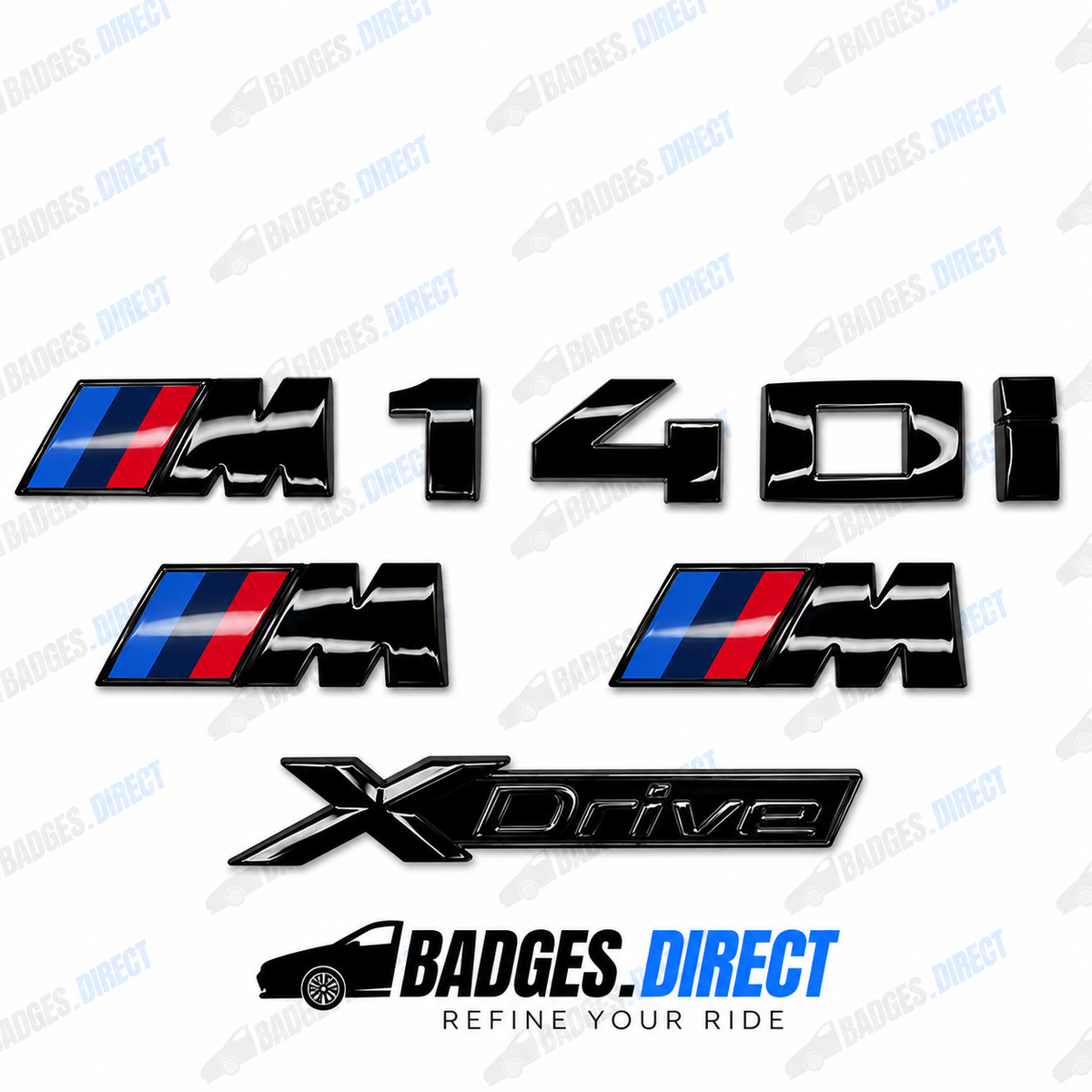BMW M140i X-Drive Gloss Black Rear Boot Badge + Side Fender M Wing Badge
