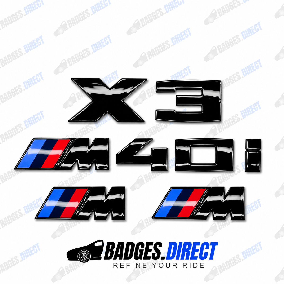BMW X3 M40i Gloss Black Rear Boot Badge + Side Fender M Wing Badge 2017-2025