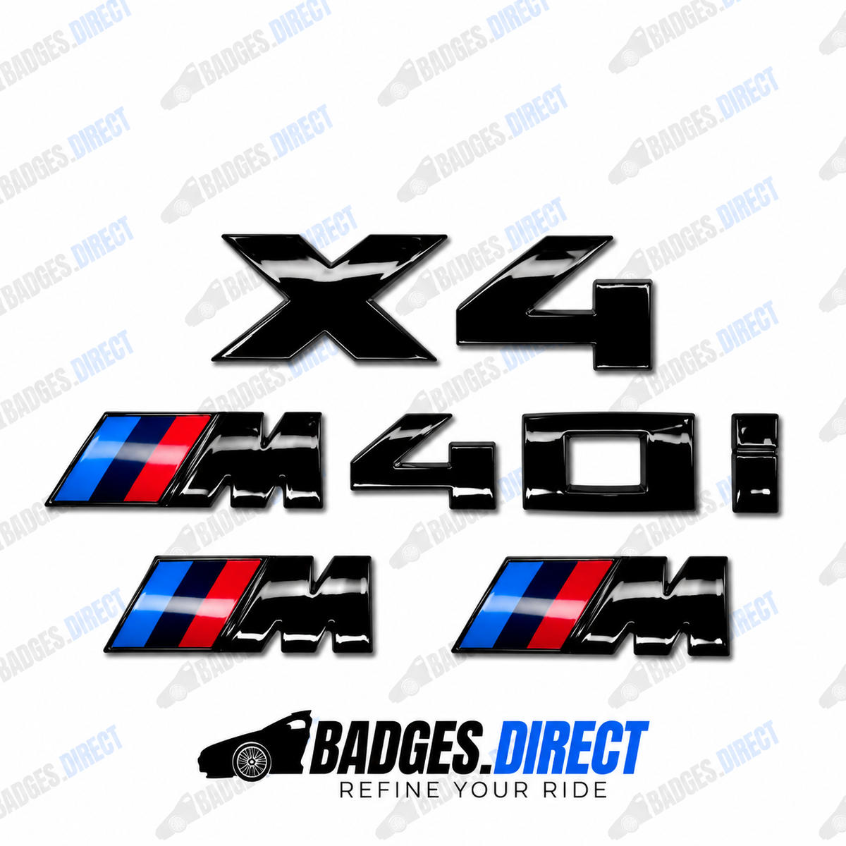 BMW X4 M40i Gloss Black Rear Boot Badge + Side Fender M Wing Badge 2018-2025