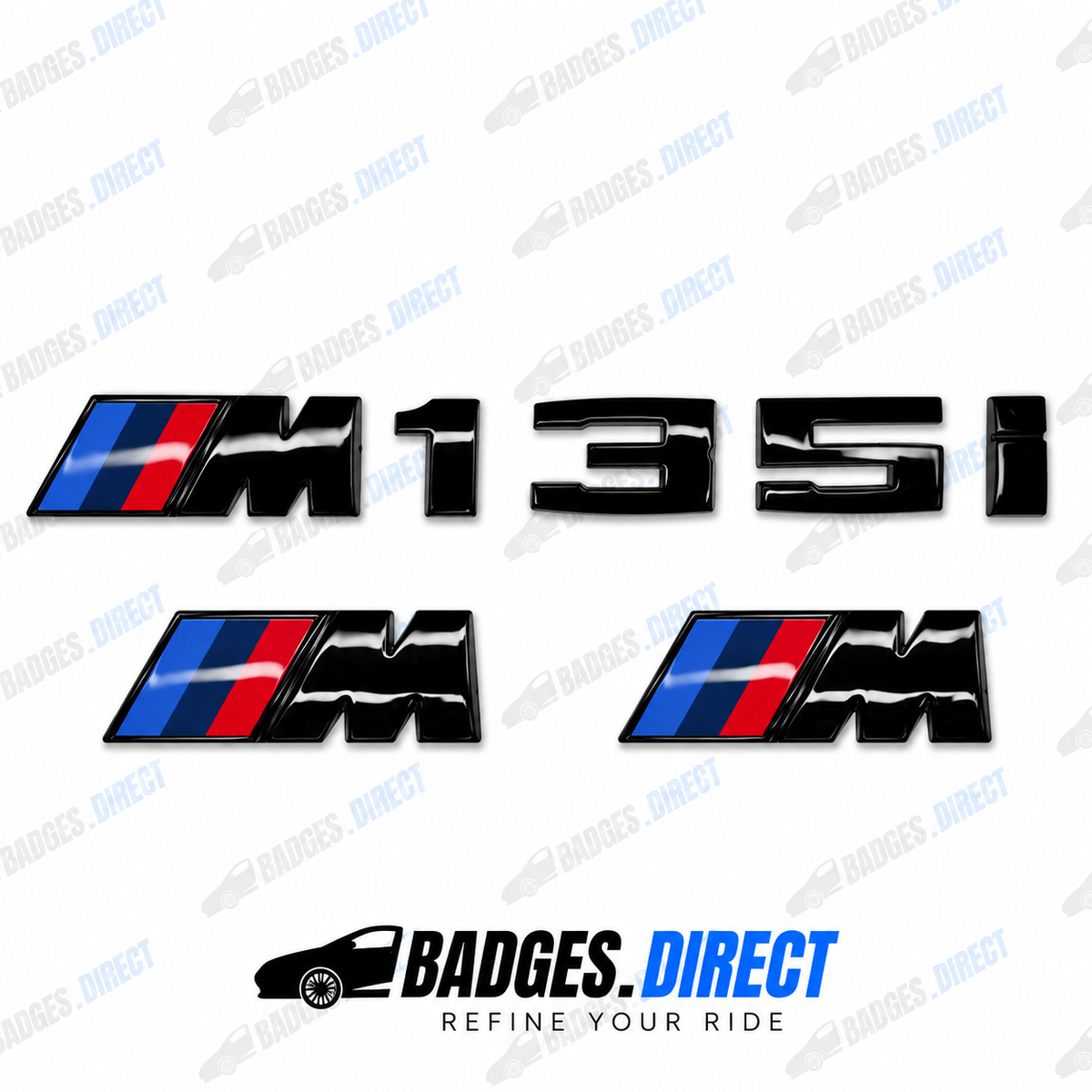 BMW M135i Gloss Black Rear Boot Badge + Side Fender M Wing Badge