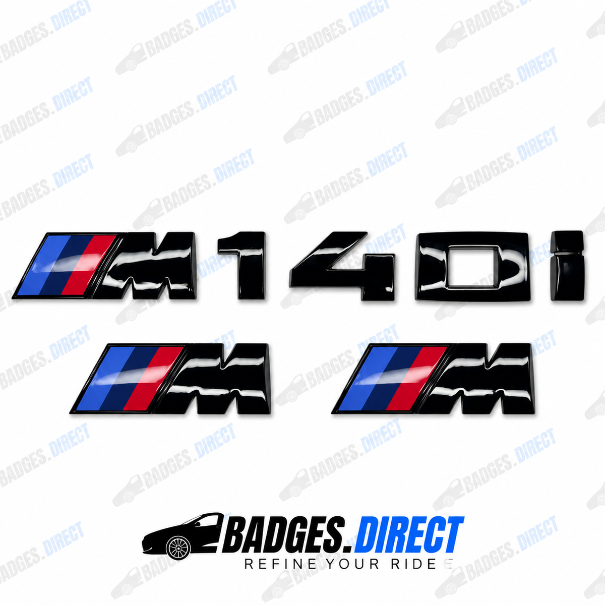 BMW M140i Gloss Black Rear Boot Badge + Side Fender M Wing Badge