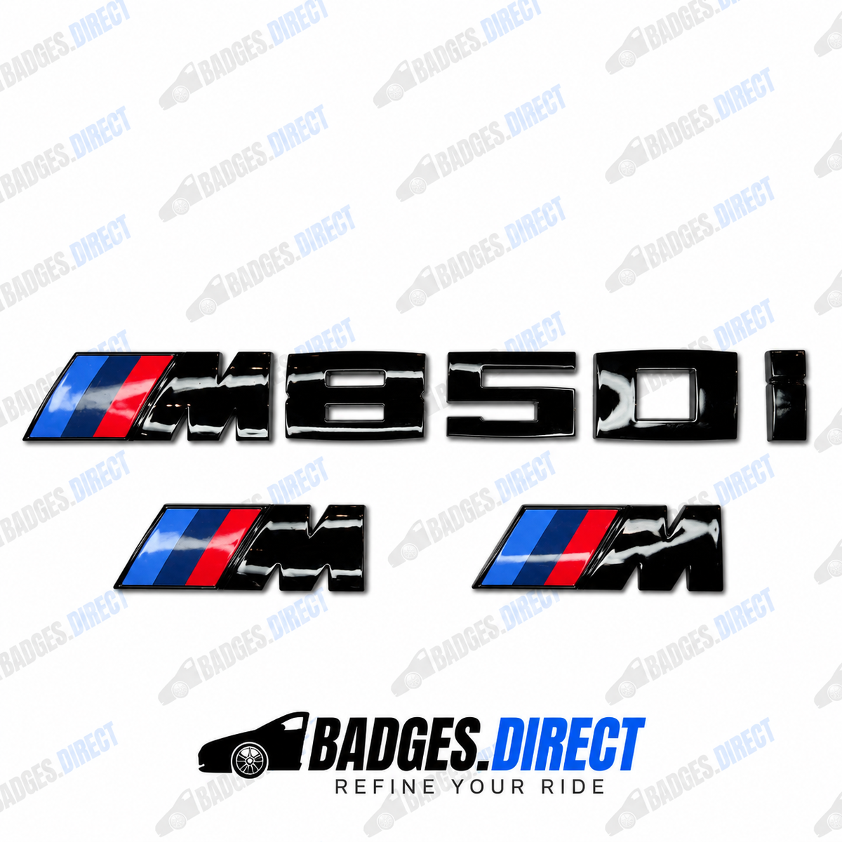 BMW M850i Gloss Black Rear Boot Badge + Side Fender M Wing Badge