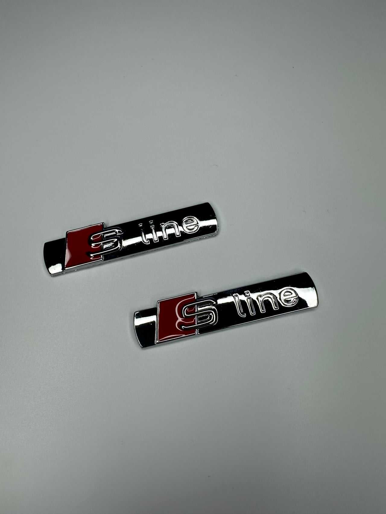 x2 S Line Side Badges Chrome Silver OEM Red