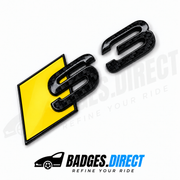 S3 rear and grille badges - Carbon Fibre / Bumble Bee Yellow