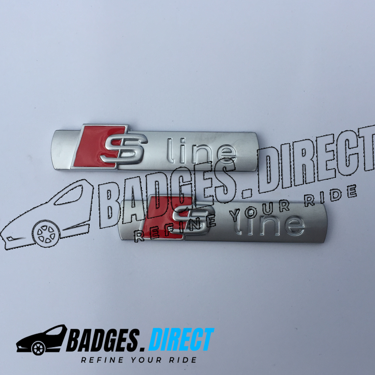 x2 S Line Side Badges Matt Silver OEM Red