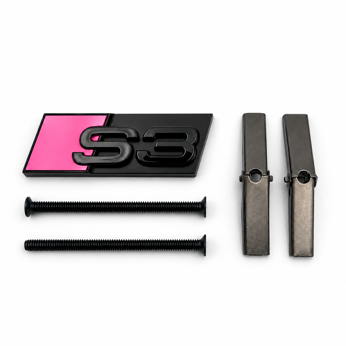 S3 Front Honeycomb Grill Badge Emblem Gloss Black - Bubble Gum Pink