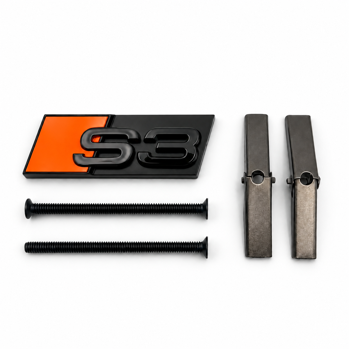 S3 Front Honeycomb Grill Badge Emblem Gloss Black - Inferno Orange