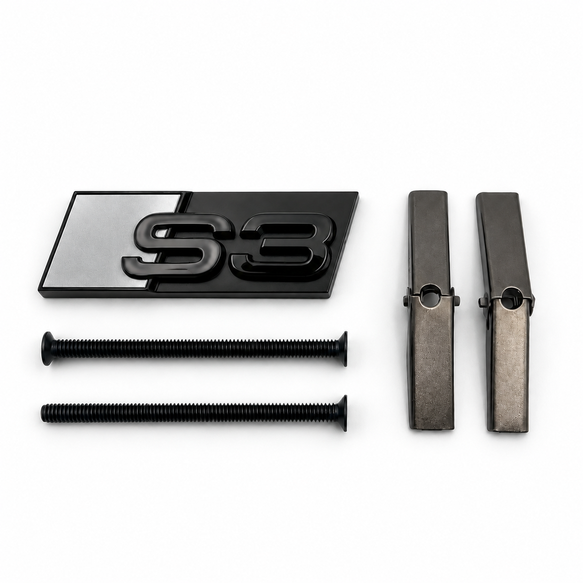 S3 Front Honeycomb Grill Badge Emblem Gloss Black - Titanium Silver