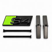 S4 front honeycomb grille badge in gloss black with a Acid Green accent panel, two mounting screws and two mounting bars