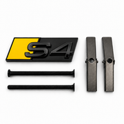 S4 front honeycomb grille badge in gloss black with a Bumble Bee Yellow accent panel, two mounting screws and two mounting bars