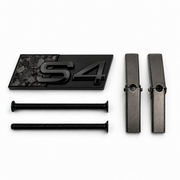 S4 front honeycomb grille badge in gloss black with a Forged Carbon Fibre accent panel, two mounting screws and two mounting bars