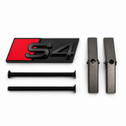 S4 front honeycomb grille badge in gloss black with a OEM Red accent panel, two mounting screws and two mounting bars
