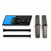 S4 front honeycomb grille badge in gloss black with a Sky Blue Gloss accent panel, two mounting screws and two mounting bars