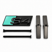 S4 front honeycomb grille badge in gloss black with a Tiffany Green accent panel, two mounting screws and two mounting bars