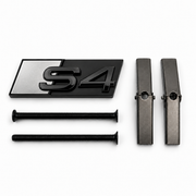 S4 front honeycomb grille badge in gloss black with a Titanium Silver accent panel, two mounting screws and two mounting bars